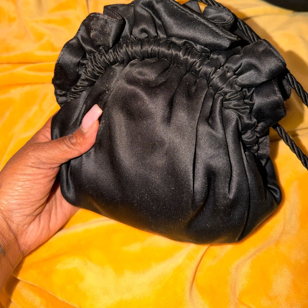 Elegant Black Satin Drawstring Bag